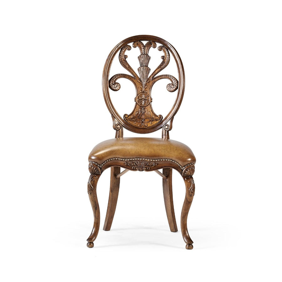 Sheraton dining chair in walnut – antique chestnut leather — Jonathan Charles