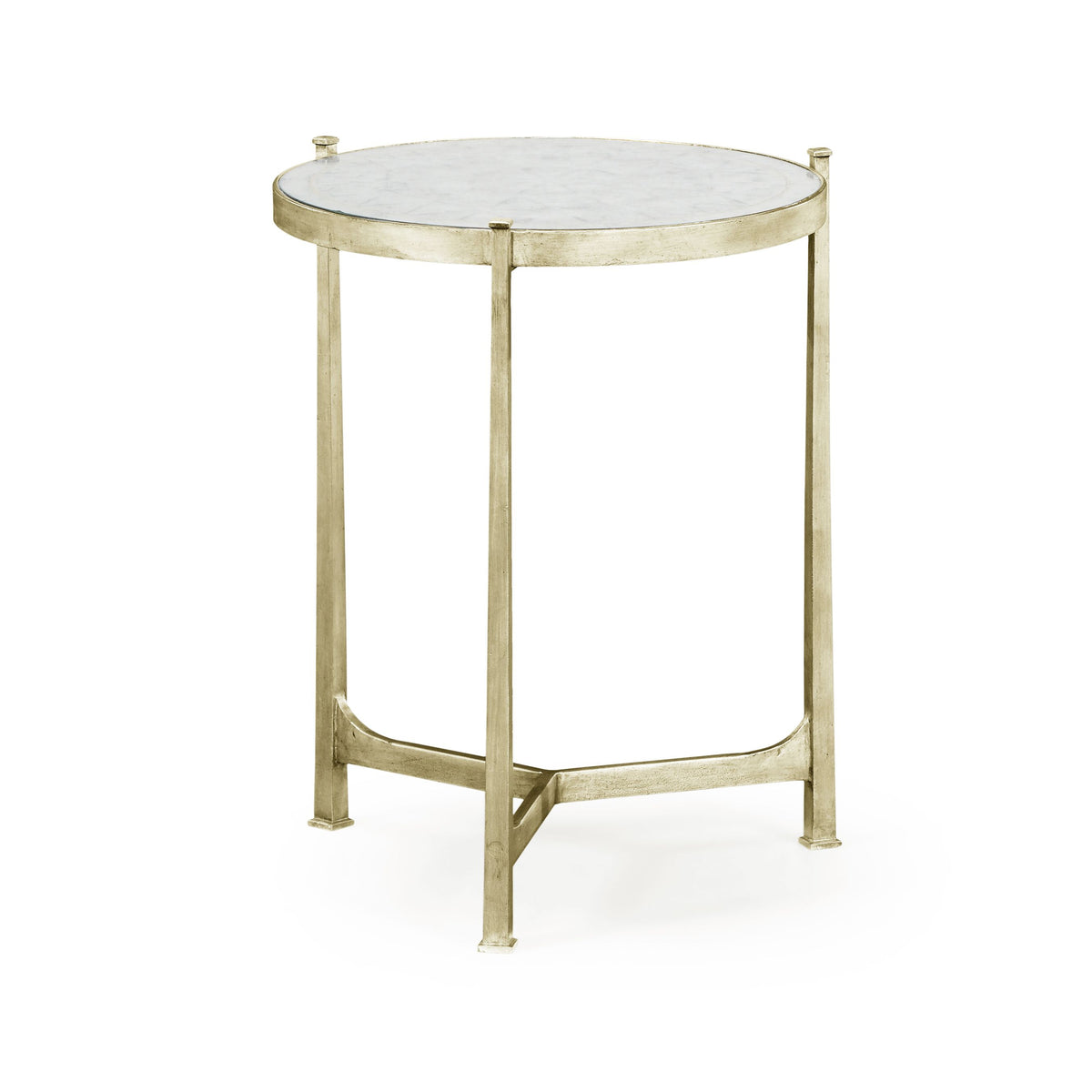 Round End Table Contemporary in Eglomise - Silver - Jonathan Charles