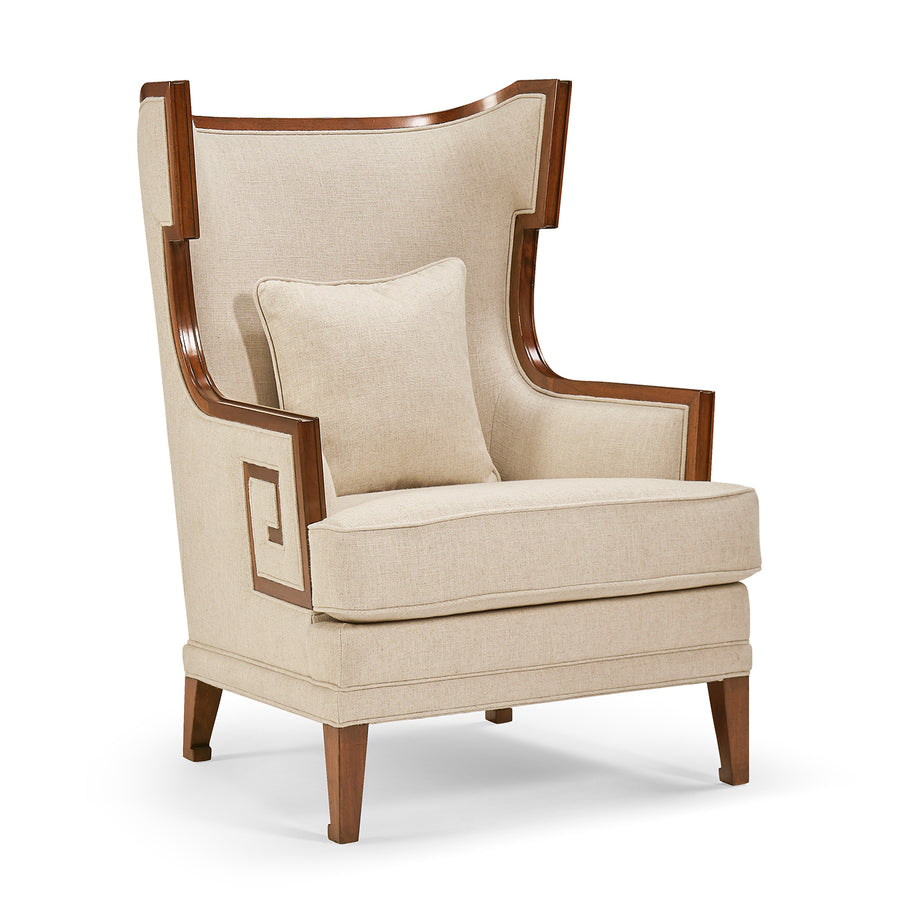 Walnut Greek Revival armchair in linen — Jonathan Charles
