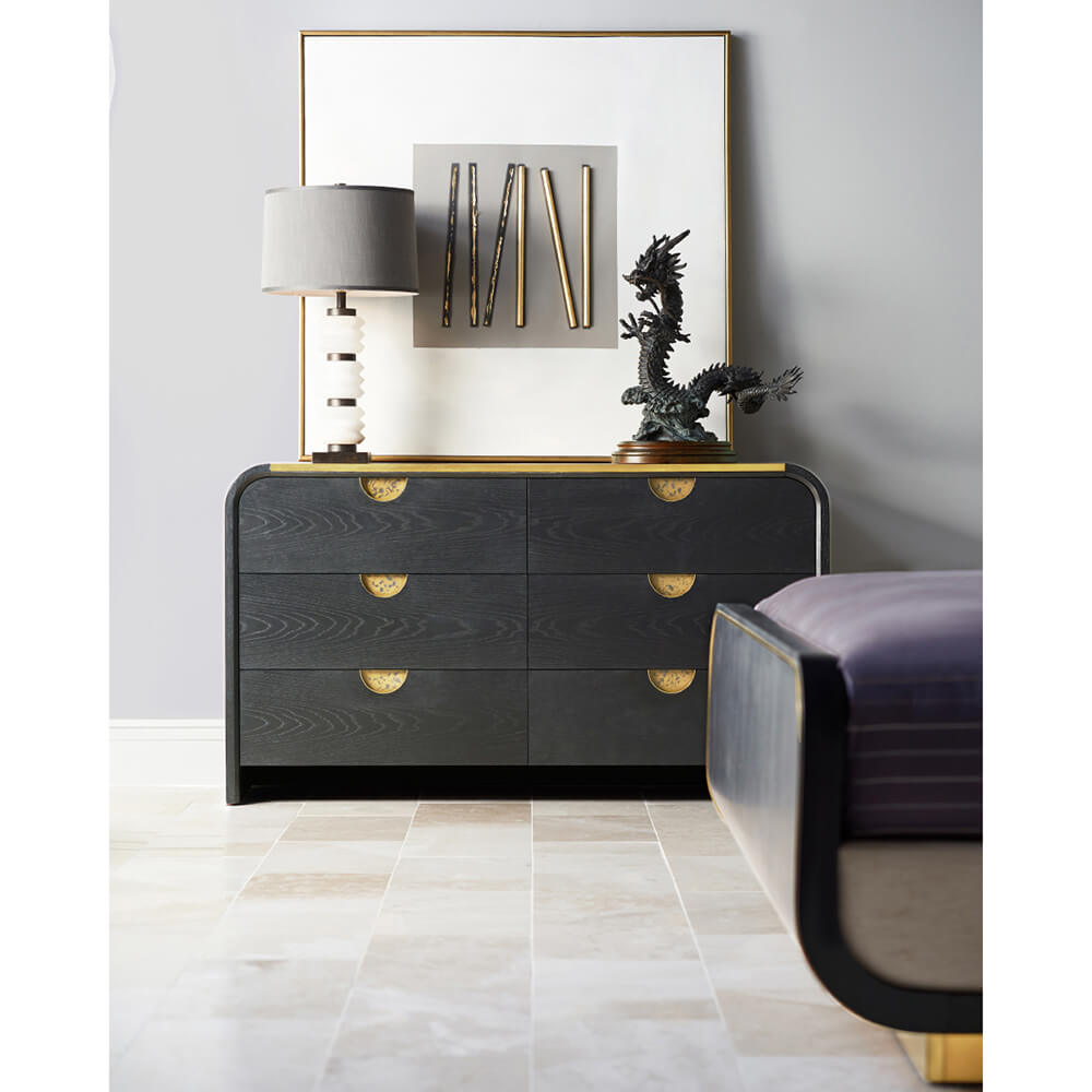 Ebonised ek curved chest with 6 drawers – Ebonised Oak