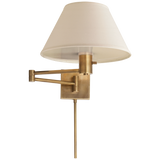 Classic Swing Arm Wall Light – Hand-Rubbed Antique Brass With Linen Shade