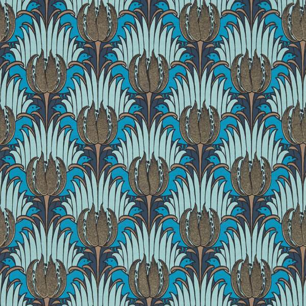 Morris and Co Tapete Tulip and Bird Opal & Seafoam