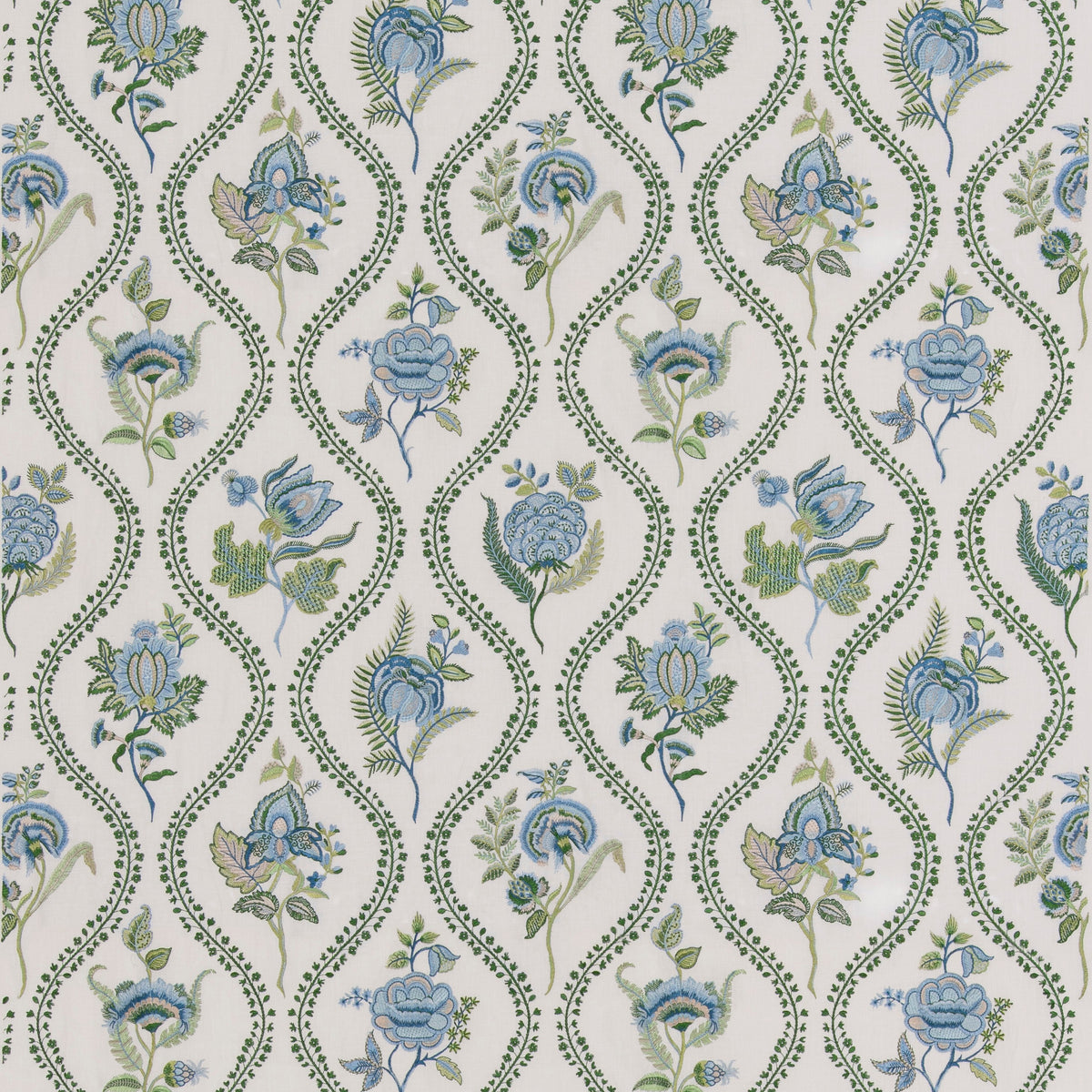 Burford Embroidery Blue/Emerald tyg