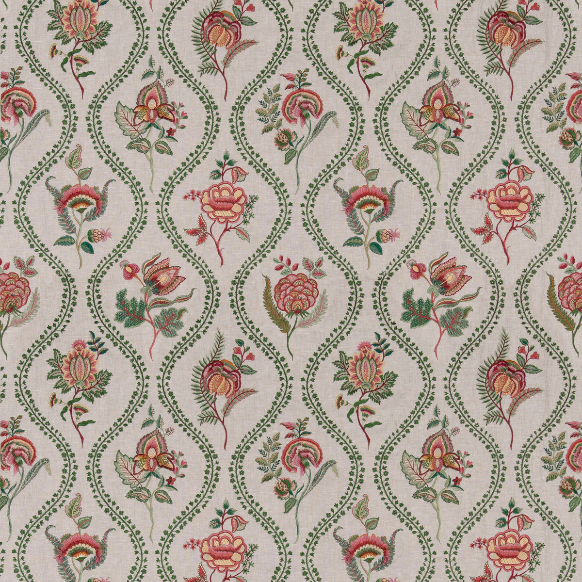 Burford Embroidery Emerald/Red tyg