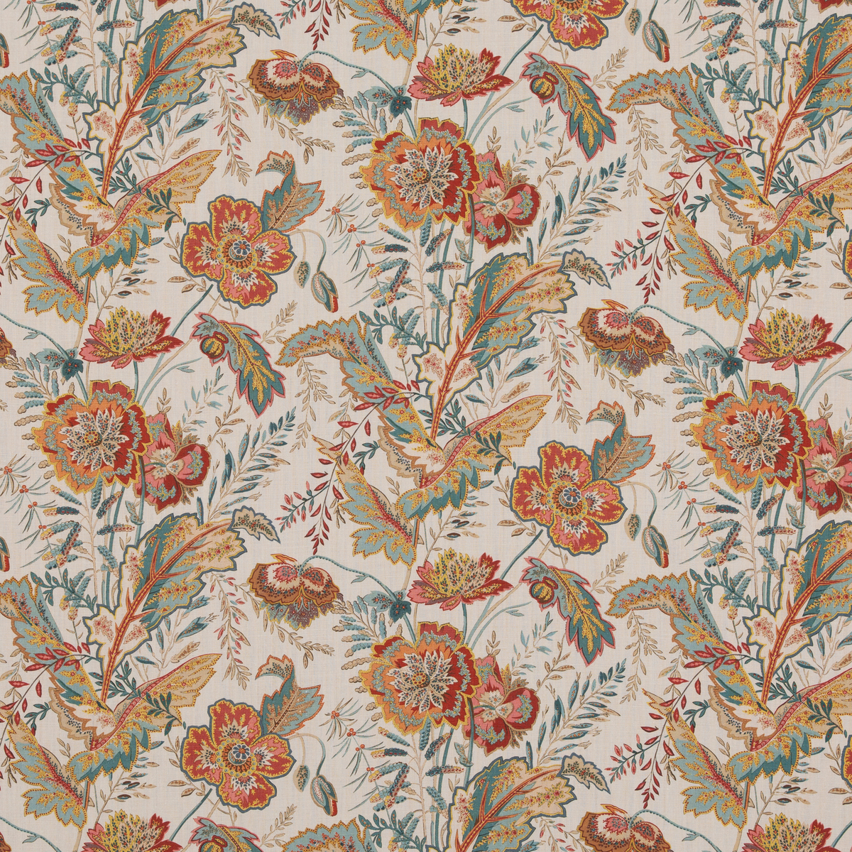 Indienne Flower Red/Teal Stoff