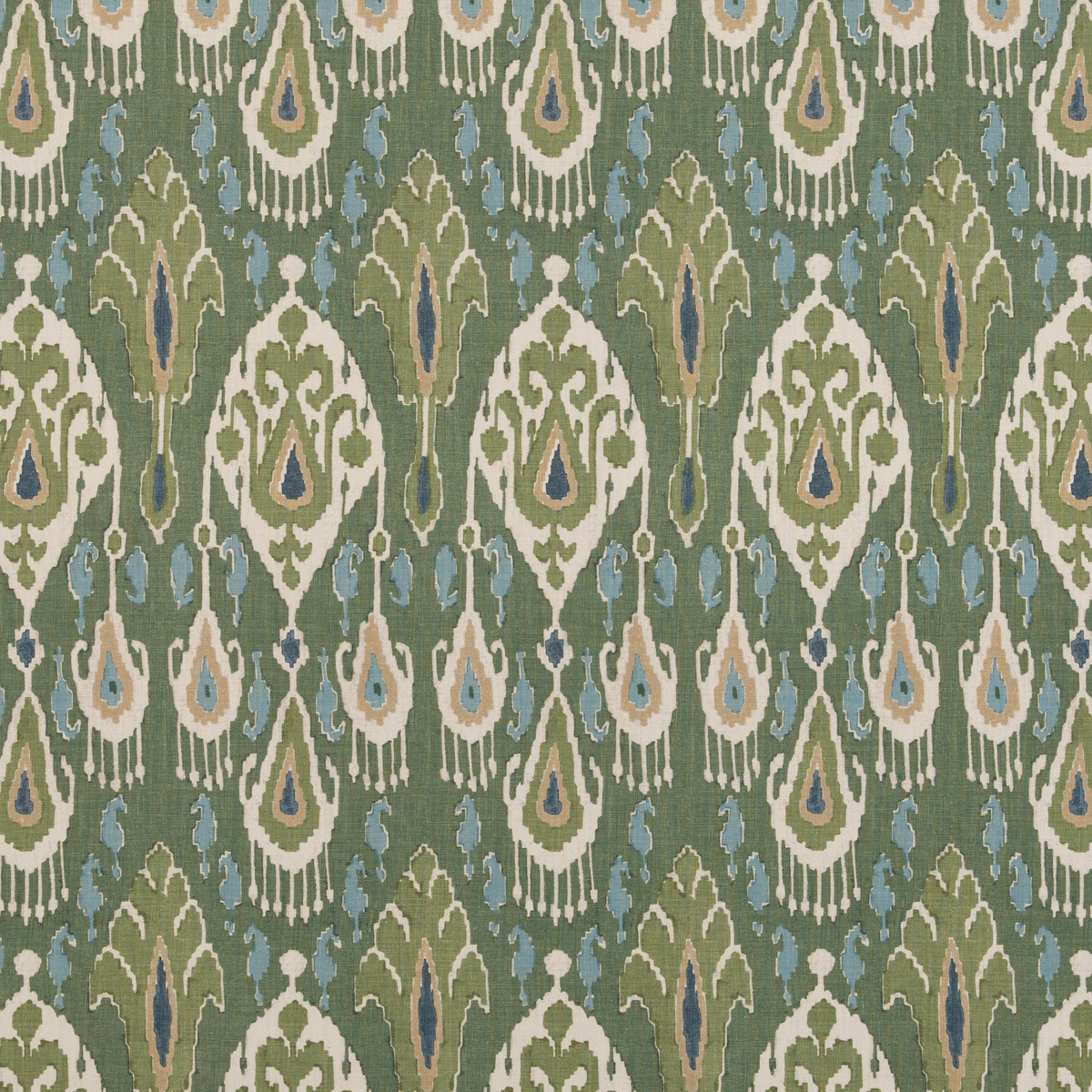 Ikat Bokhara Linen Emerald -kangas