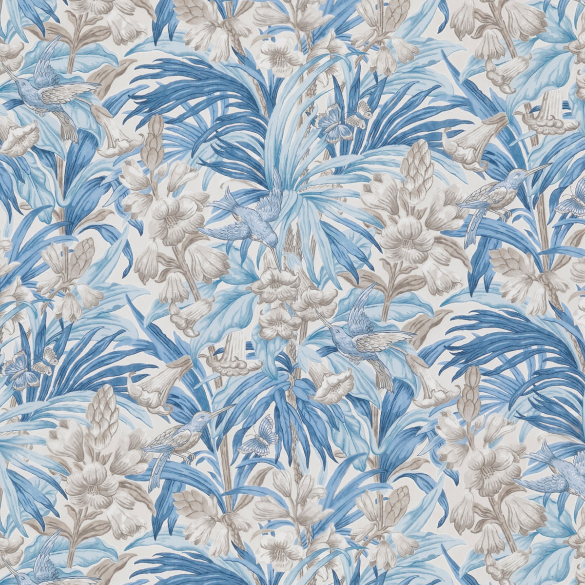 Trumpet Flowers Cotton Blue fabric