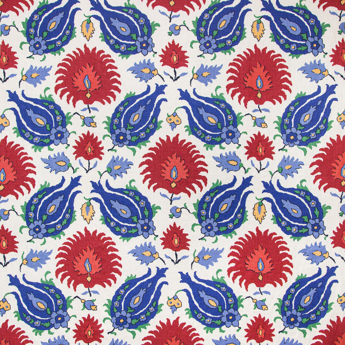 Kashmiri Linen Print Blue/Red tyg
