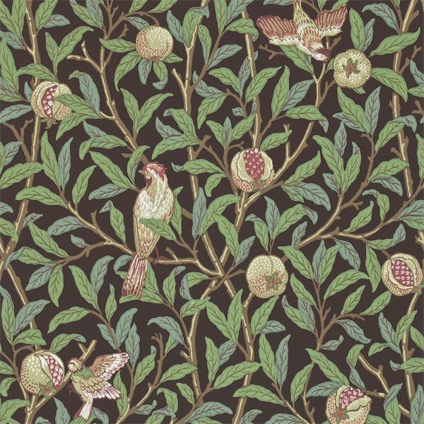 Morris and Co Bird & Pomegranate Charcoal Sage -tapetti