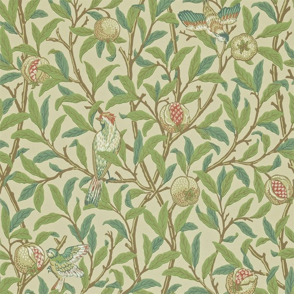 Morris and Co Bird & Pomegranate Bayleaf Cream -tapetti