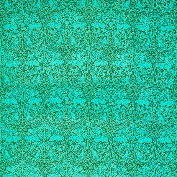 Morris and Co Fabric Brer Rabbit — Queen Square Fabrics Olive Turquoise