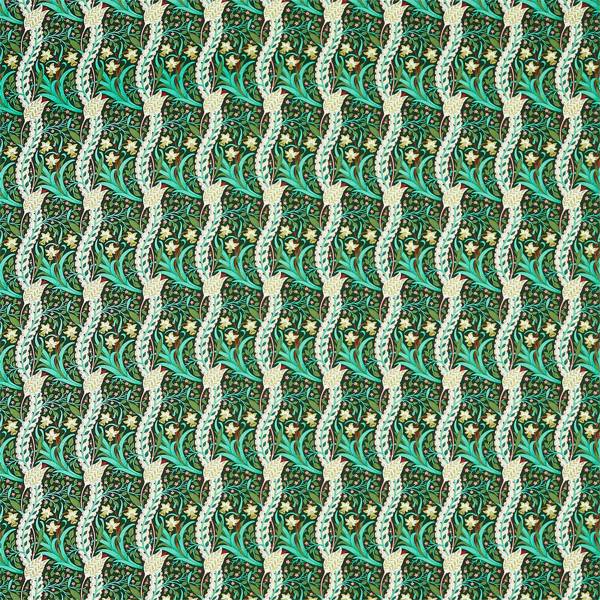 Morris and Co Fabric Daffodil — Queen Square Fabrics Dark Olive