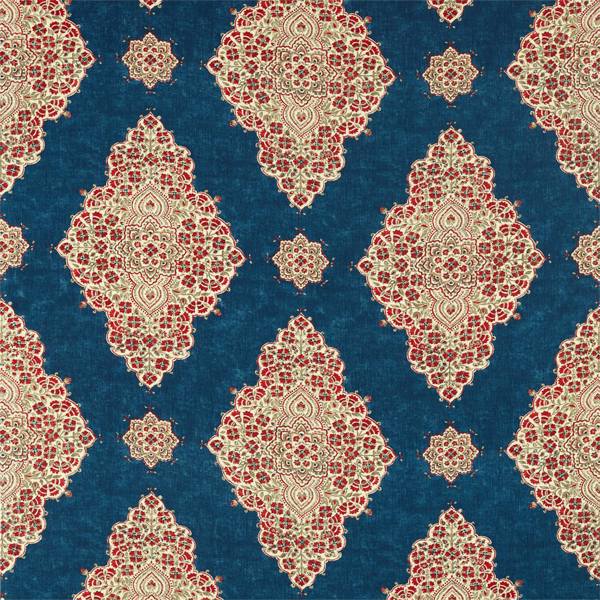 Siam Diamond Cobalt/Flame — Sanderson fabric sample