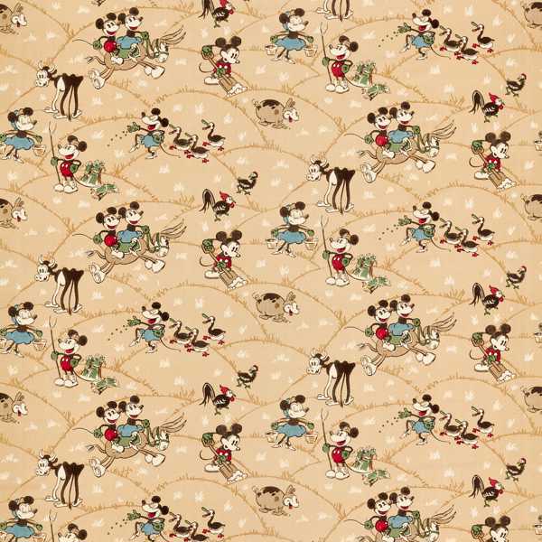 Sanderson Stoff Mickey At the Farm Butterscotch