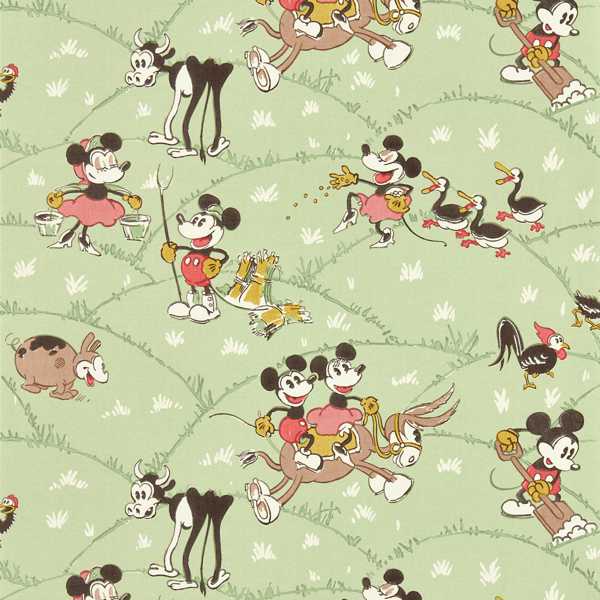 Sanderson Tapet Mickey At the Farm Macaron Green