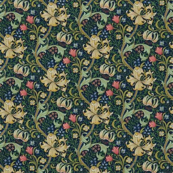 Morris and Co Stoff Golden Lily — Compilation Fabric Midnight Green