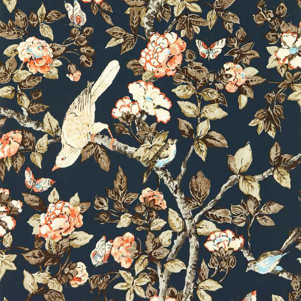 Sanderson Behang Caverley Indigo Blue/Rowan Berry