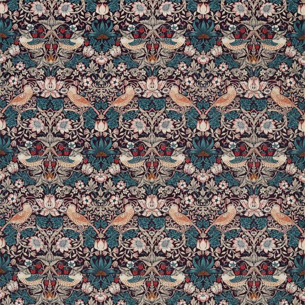 Morris and Co Stof Strawberry Thief Velvet Mulberry Slate