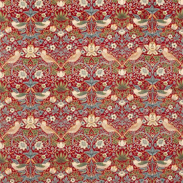Morris and Co Stof Strawberry Thief Velvet Crimson Slate