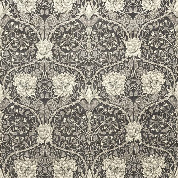 Morris and Co Tyg Honeysuckle and Tulip Velvet Black Walnut Stone