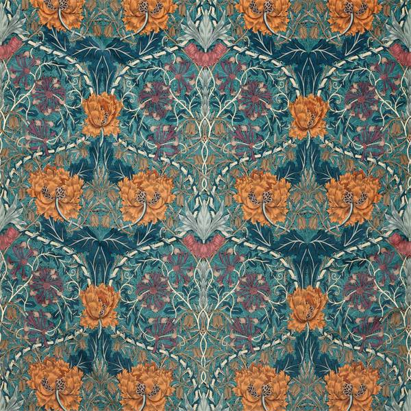 Morris and Co Tyg Honeysuckle and Tulip Velvet Woad Mulberry