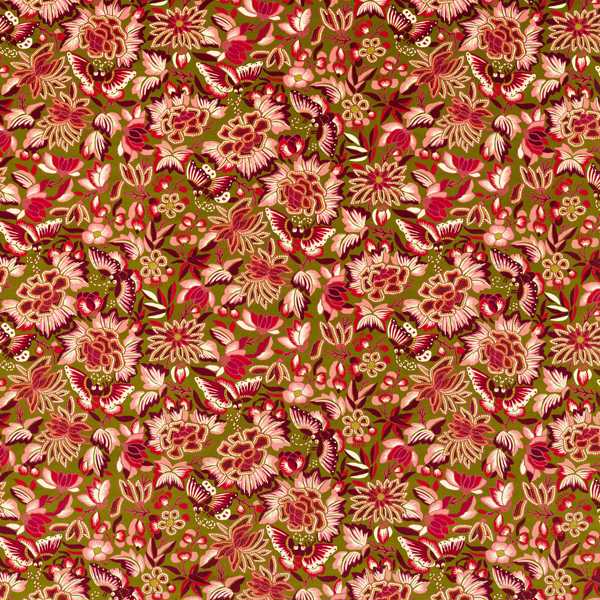 Amara Butterfly Olive /Lotus Pink — Sanderson tygprov