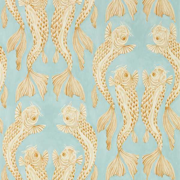 Sanderson Wallpaper Voyaging Koi Clear Sky/Persimmon