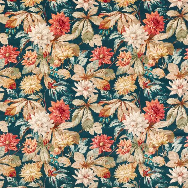 Sanderson-kangas Dahlia & Rosehip Velvet Teal/Russet (Velvet)