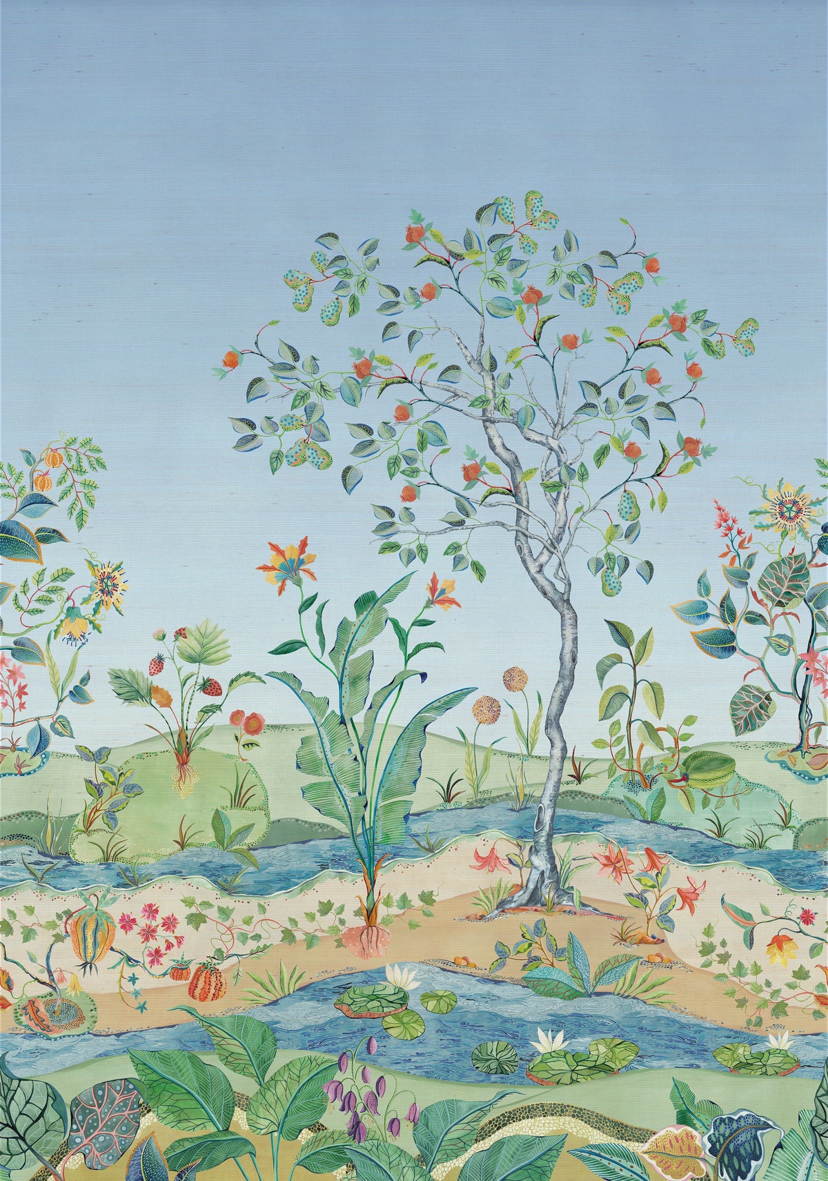 Mythica Mural Grasscloth Azure — Osborne & Little -tapettinäyte