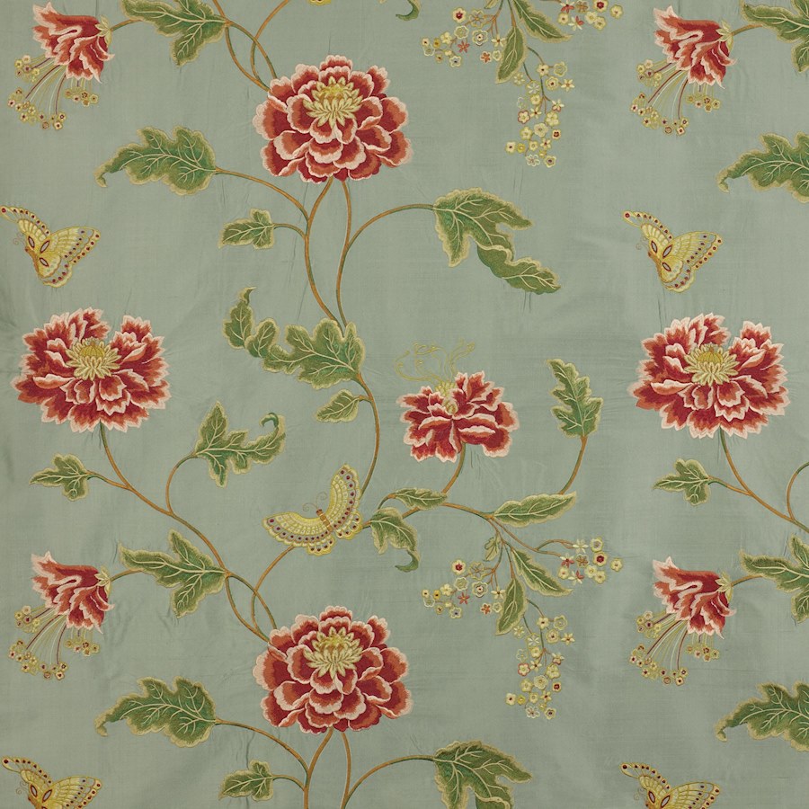 Oriental Poppy Aqua — Colefax & Fowler -kangasnäyte
