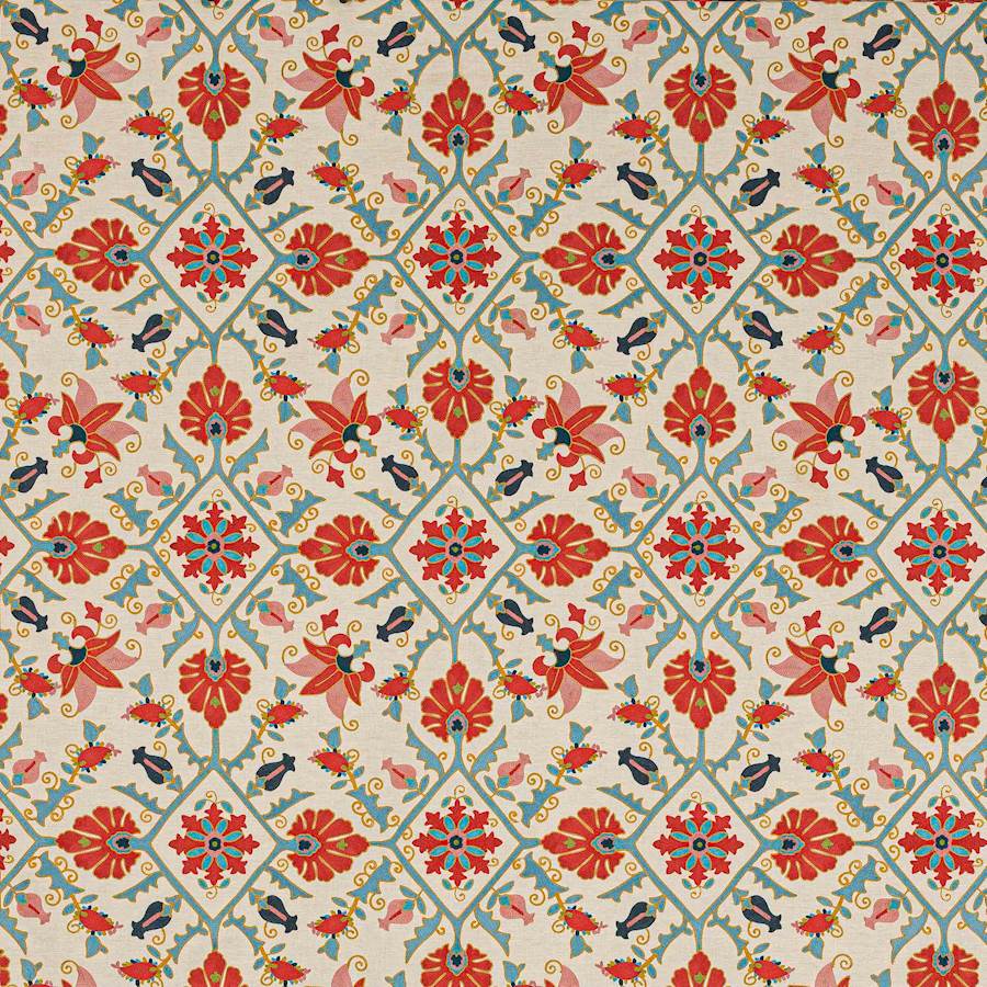 Colefax and Fowler Fabric Pashley Tomato Aqua
