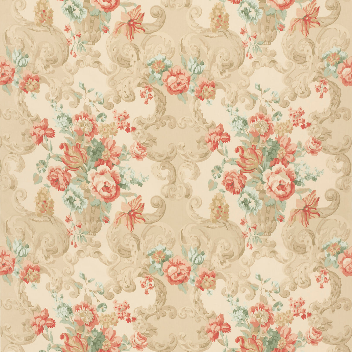 Floral Rococo H Lovat/Red -kangas