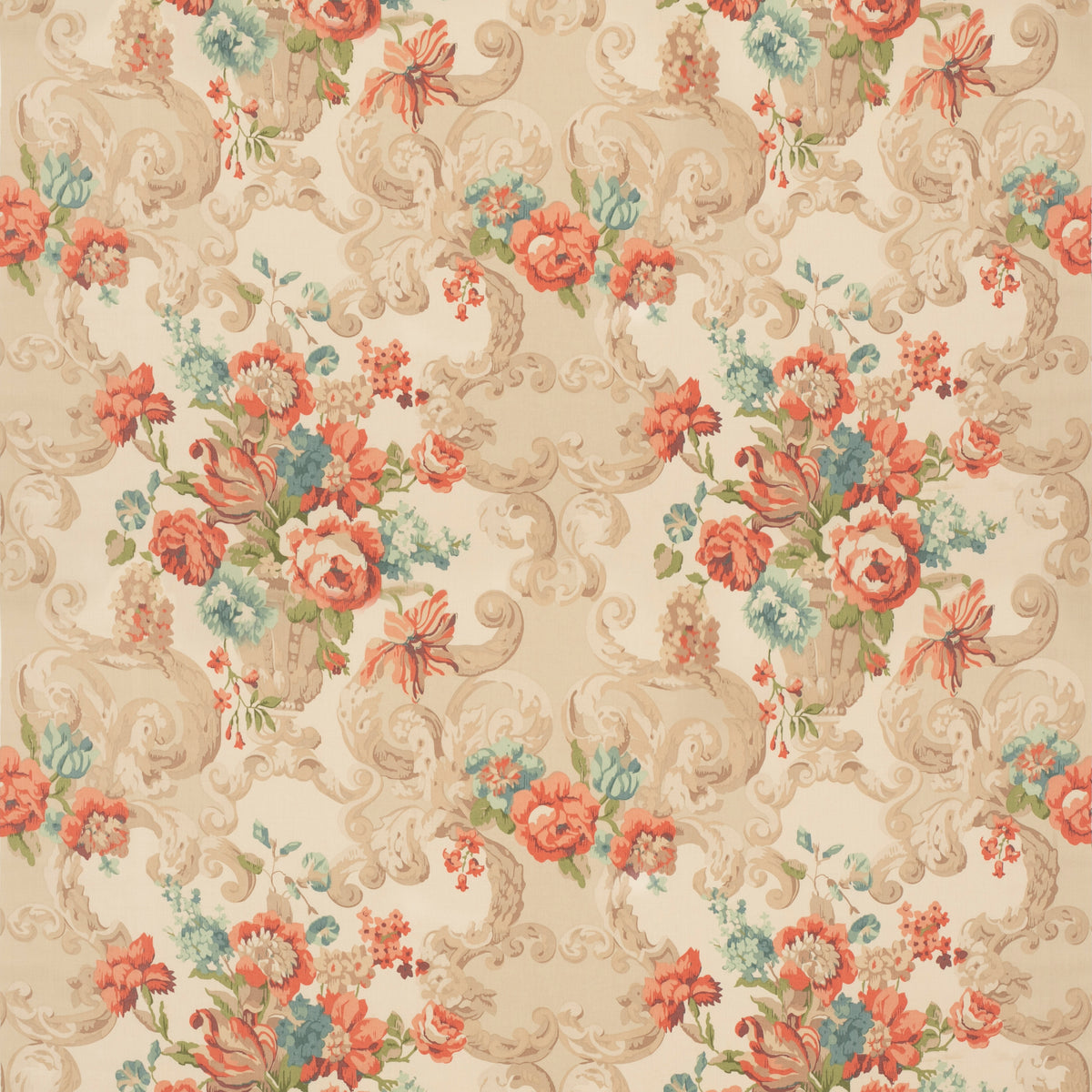 Floral Rococo H Red/Green -kangas