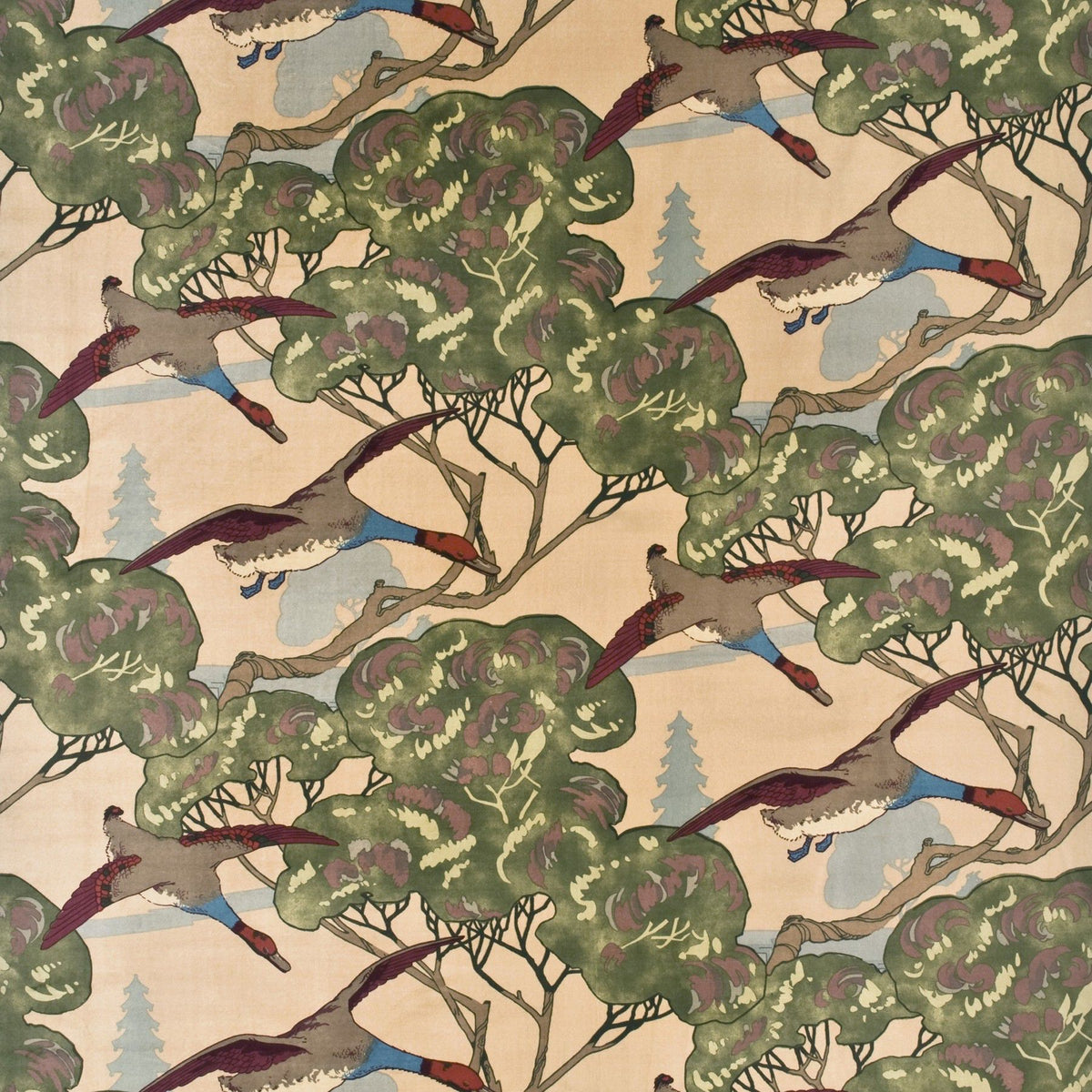 Flying Ducks Velvet H Camel stof