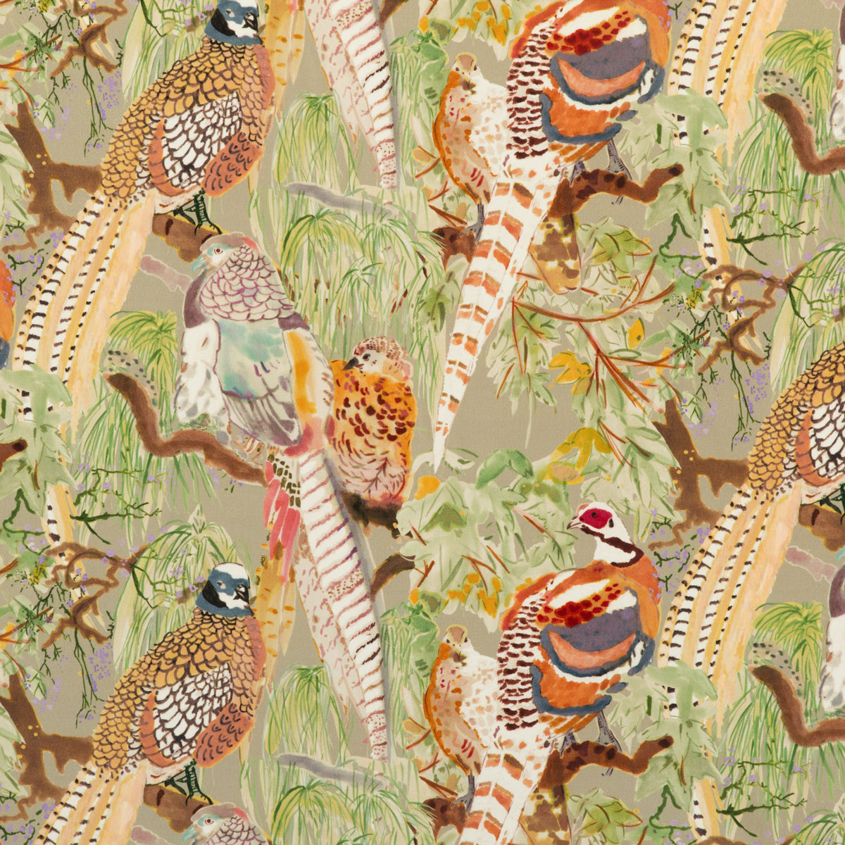 Game Birds Velvet H Stone/Multi Stoff