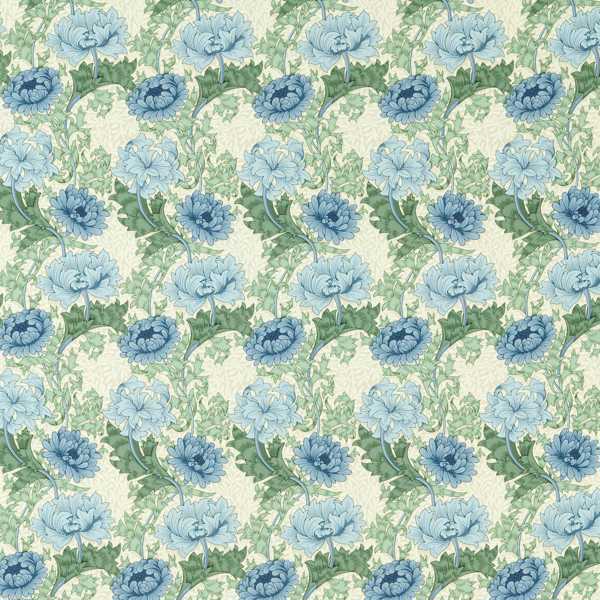 Morris and Co Tyg Chrysanthemum — Outdoor Performance Indigo Bayleaf