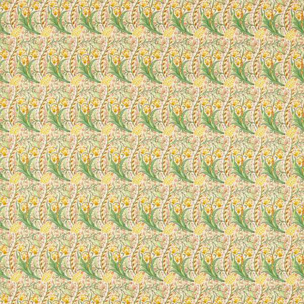 Morris and Co Daffodil — Cornubia Fabrics Pink Leaf Green -kangas