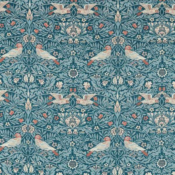Morris and Co Stof Bird Tapestry Webb`s Blue