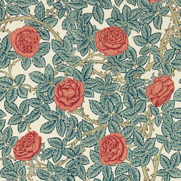 Morris and Co Tapet Rambling Rose Emery Blue Spring Thicket