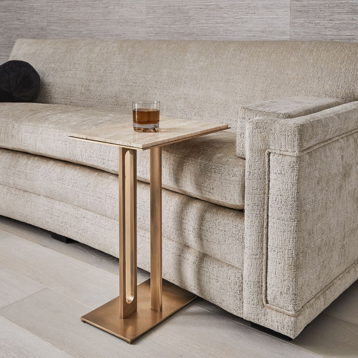 Cantilever Accent Table - Travertine &amp; Brass