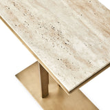 Cantilever Accent Table - Travertine &amp; Brass