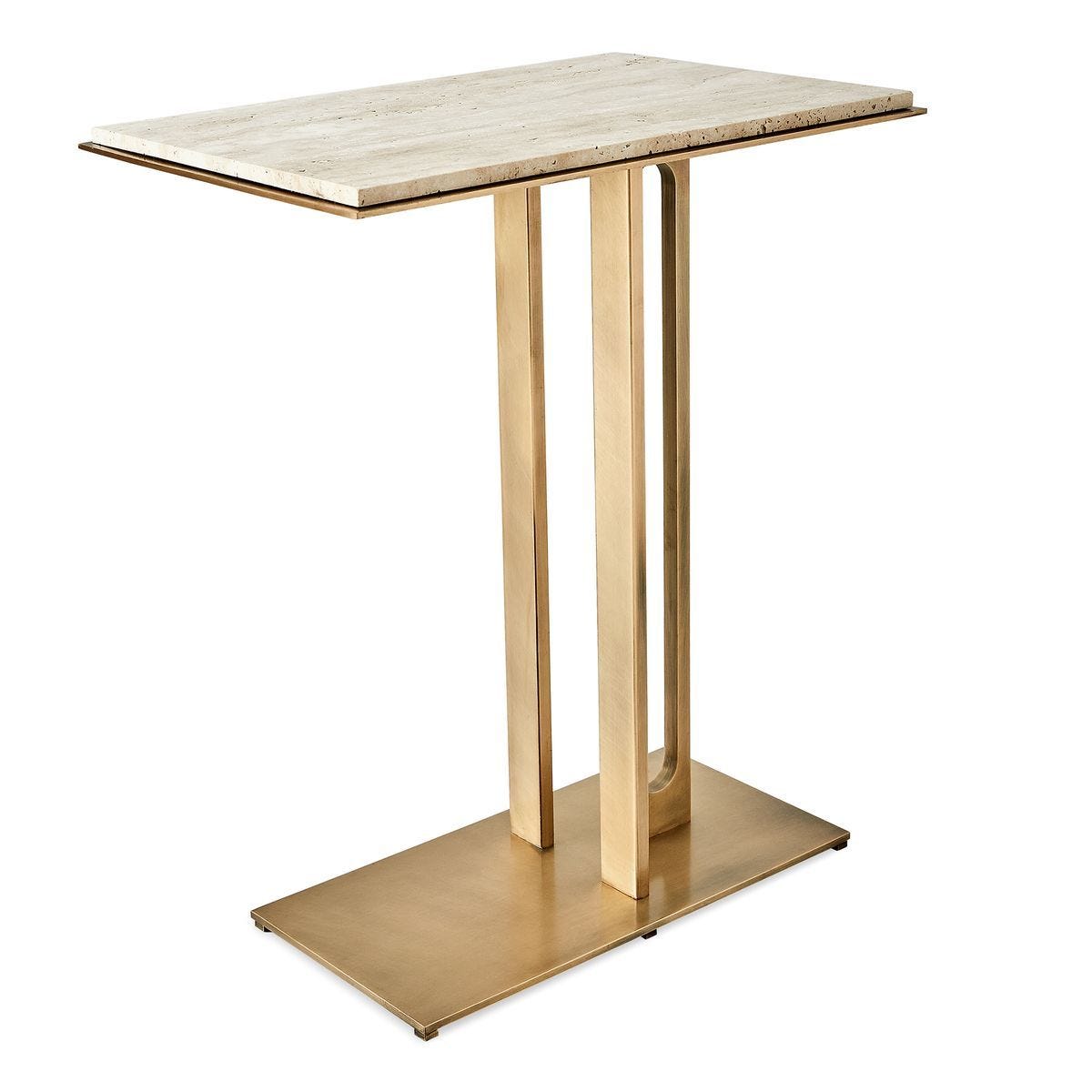 Cantilever Accent Table - Travertine &amp; Brass