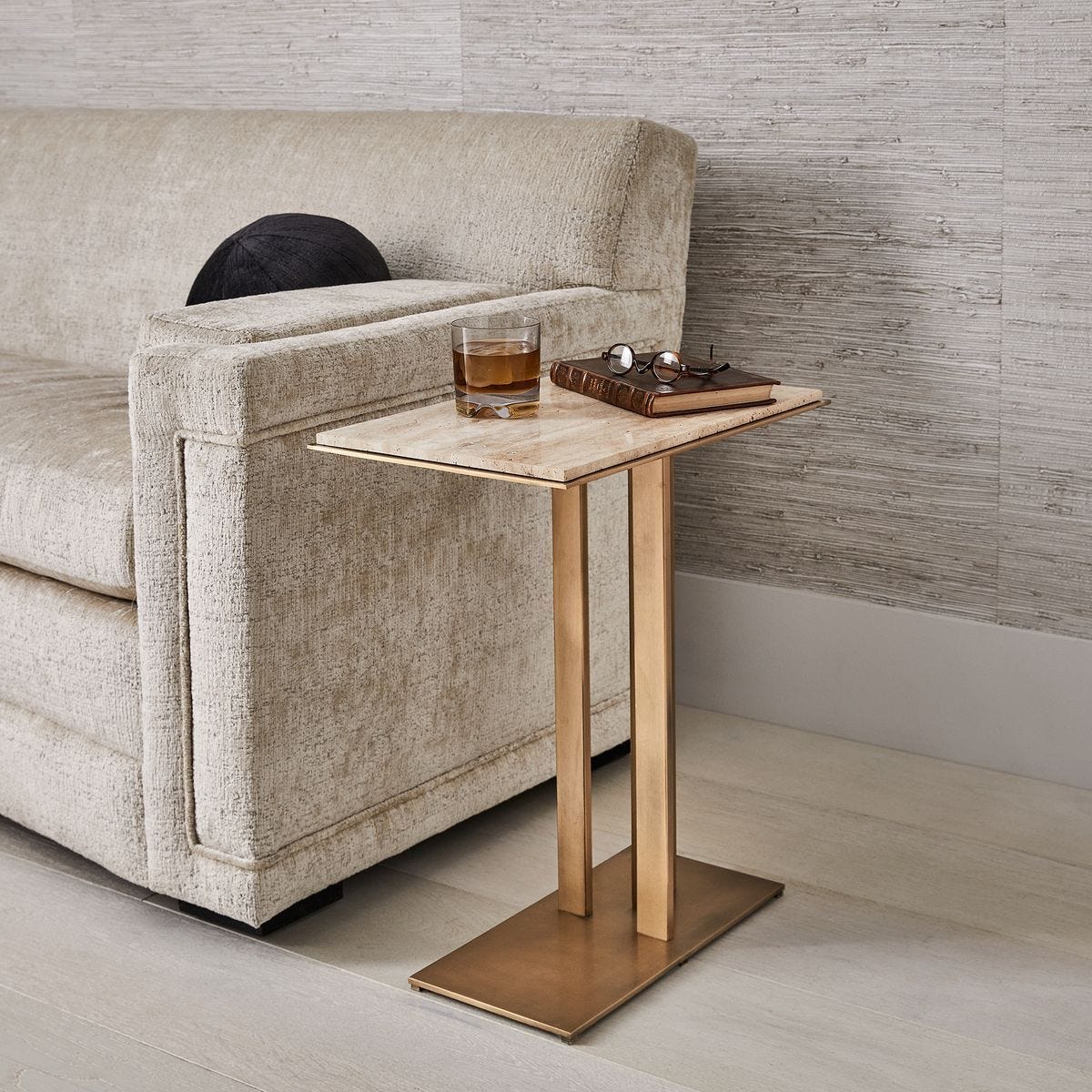Cantilever Accent Table - Travertine &amp; Brass