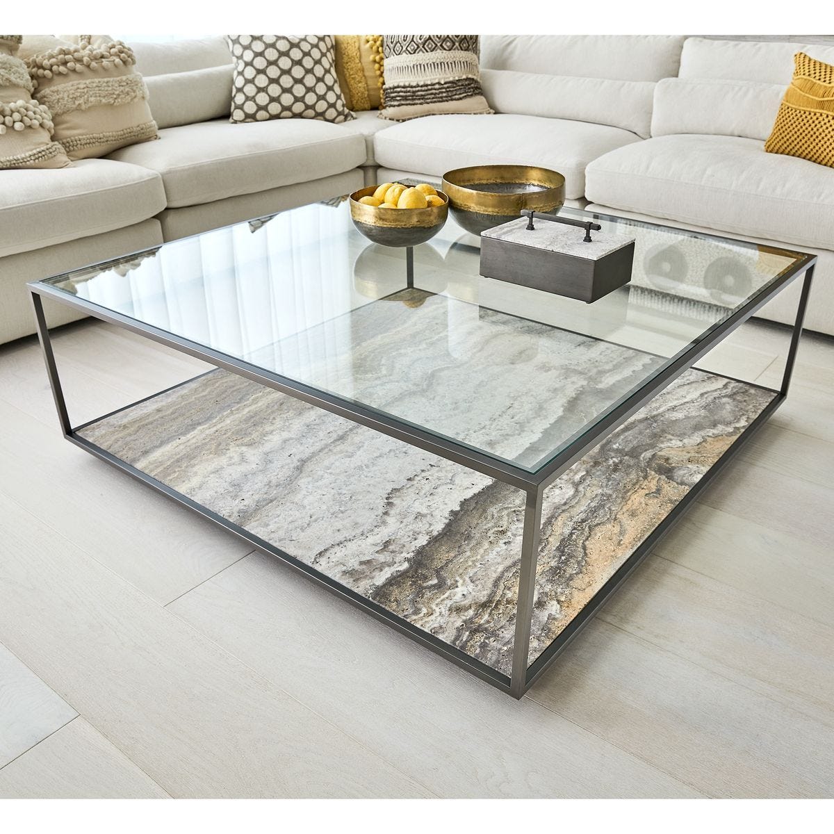 Floating Plane Coffee Table - Travertine/Bronze