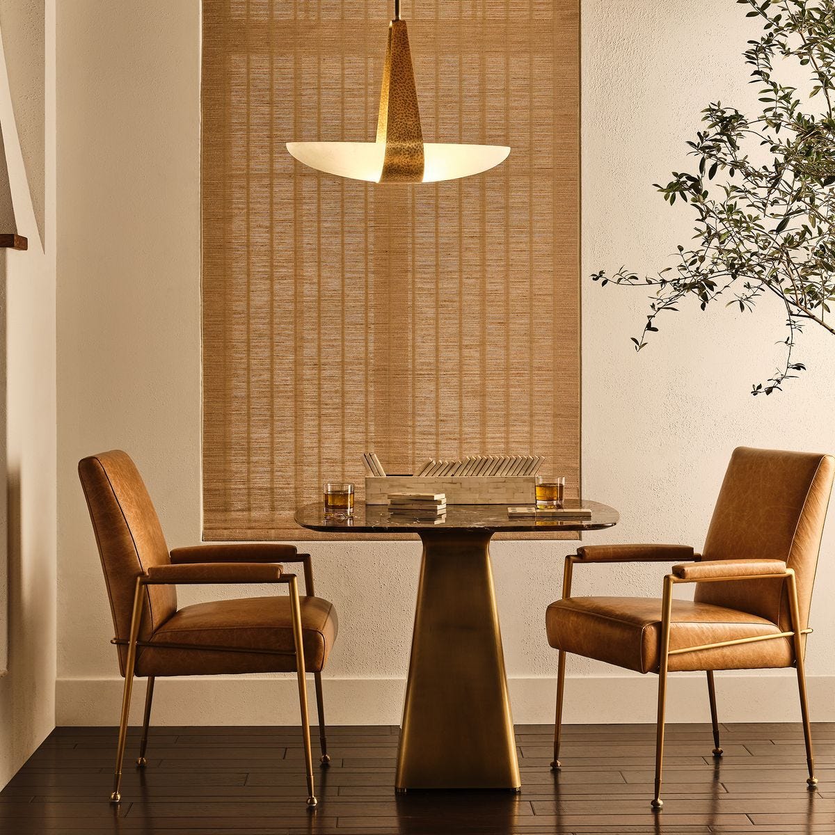 Equilateral Bistro Table in Michelangelo and Brass