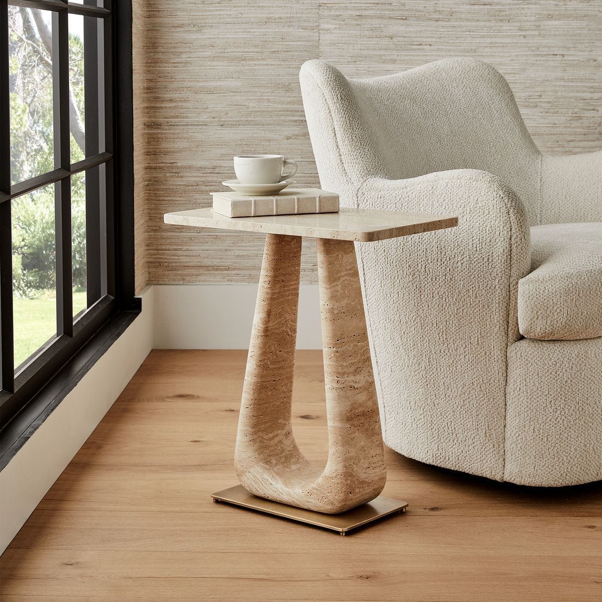 About Turn Side Table in Travertine
