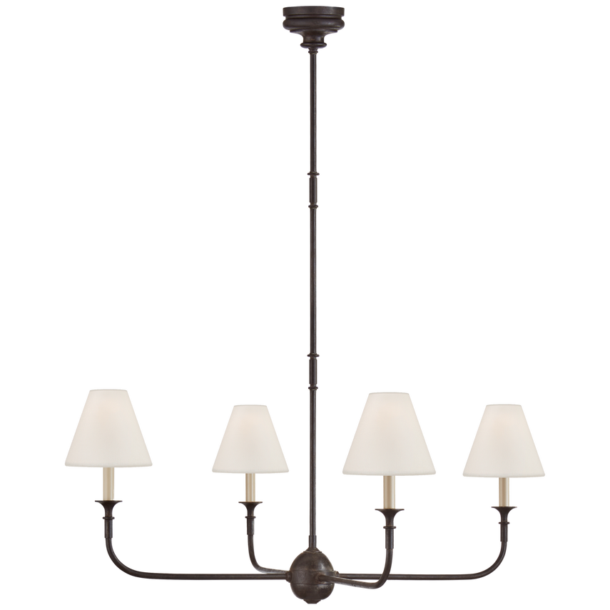 Piaf Ceiling Light – Aged Iron And Ebonized Oak With Linen Shades