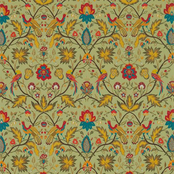 Zoffany Tyg Oiseaux de Paradis Embroidery Olivine