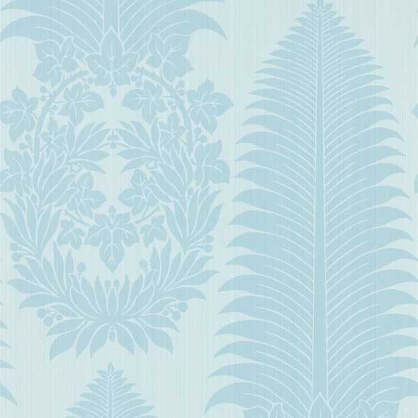 Zoffany Behang Marsdens Palm Damask Blue Stone