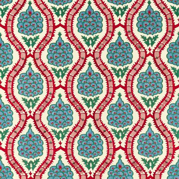 Anar Trellis Serpentine / Crimson — Zoffany fabric sample